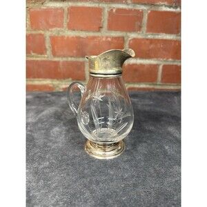Antique Frank M Whiting & Co Sterling Etched Glass Syrup Jug Missing Lid